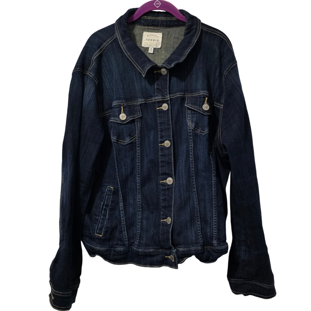 Torrid Denim Trucker Jacket - Dark Wash - Picture 2 of 9